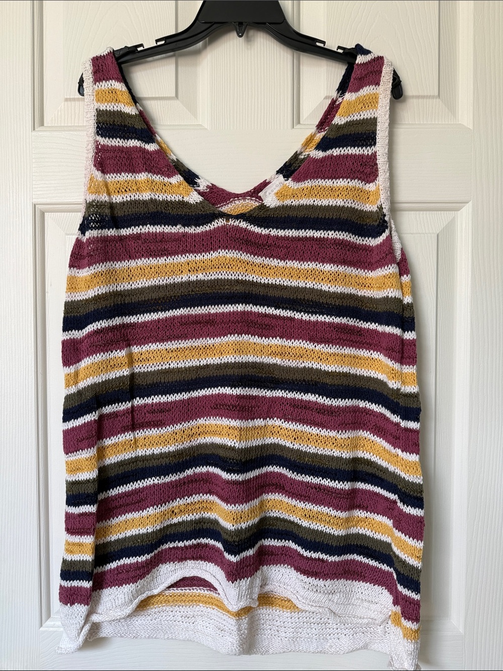 Caslon Striped Knit V-Neck Tank in Burgundy, Mustard, Navy & White